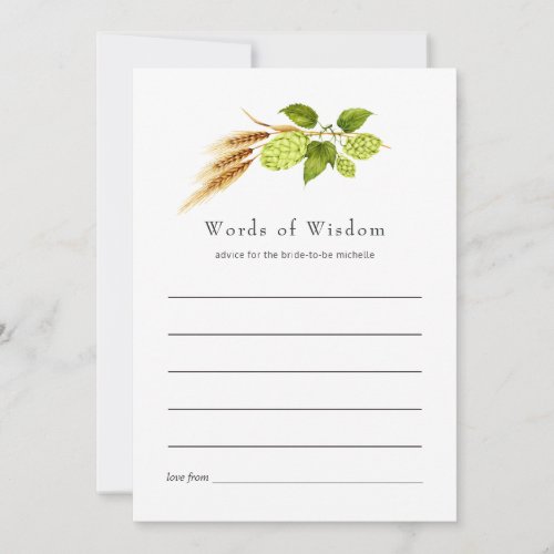 Beer Willow Greenery Gold Bridal Shower Advice Card