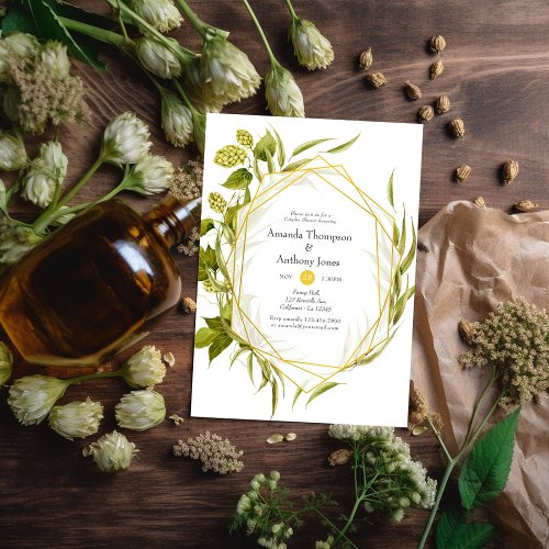 Beer Willow Greenery Gold Geometric Couples Shower Invitation