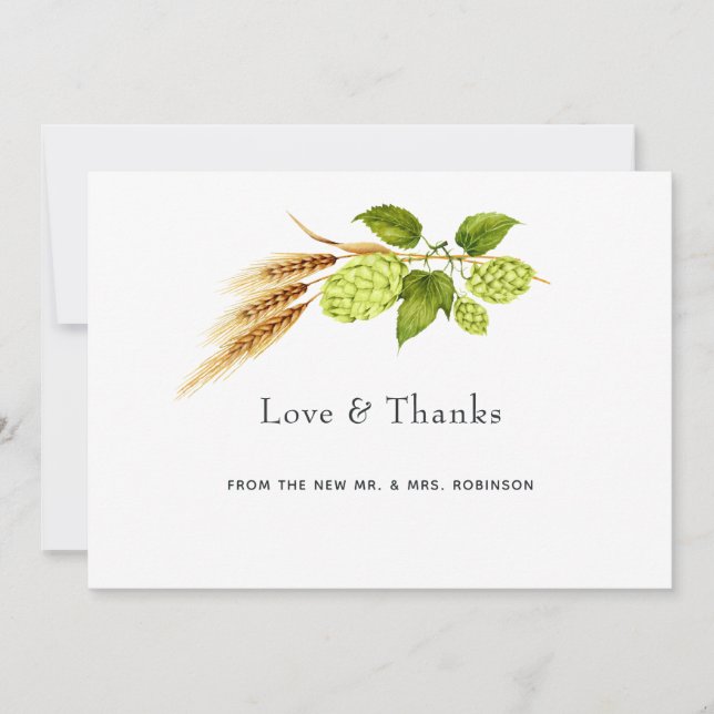 Beer Willow Greenery Vineyard Wedding Thank You Card (Front)