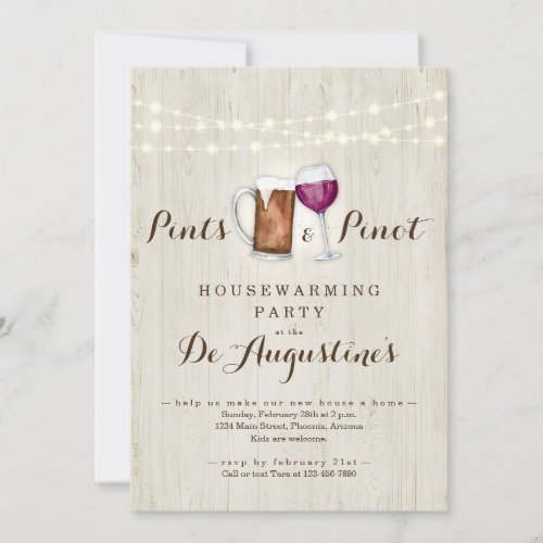 Beer  Wine Pints  Pinot Housewarming Party Invitation