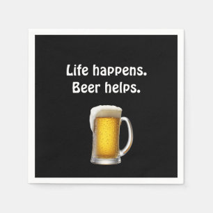 Beer with quote on black napkins