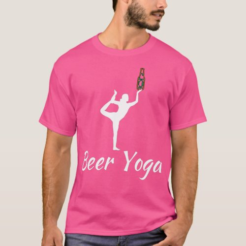 Beer Yoga Yoga Pose 2 White by Boodachay T_Shirt