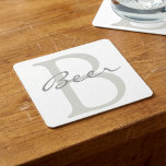 Beer, your own text, coaster<br><div class="desc">Add a refined touch to any kitchen or bar space with this elegant monogram design featuring large initials and graceful script text. Perfect for new homes, beer lovers, and housewarming celebrations, its minimalist style is both modern and versatile. Choose your preferred text and colors to create a tasteful accent for...</div>