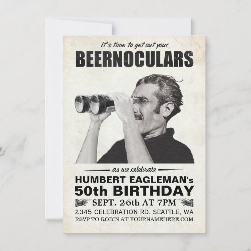 Beernoculars Vintage Birthday Invitation