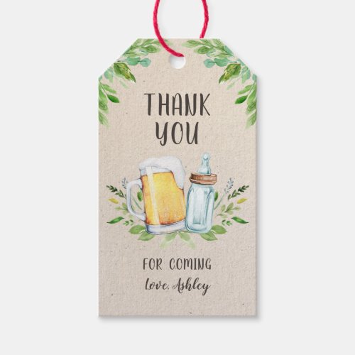Beers and Bottles Baby Shower Greenery Thank You Gift Tags