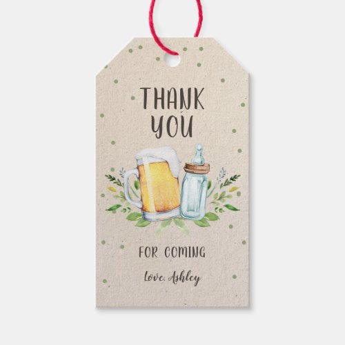 Beers and Bottles Baby Shower Greenery Thank You Gift Tags