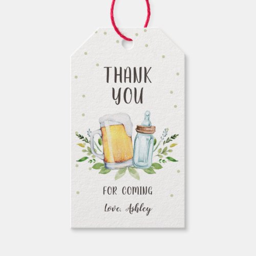 Beers and Bottles Baby Shower Thank You Greenery Gift Tags