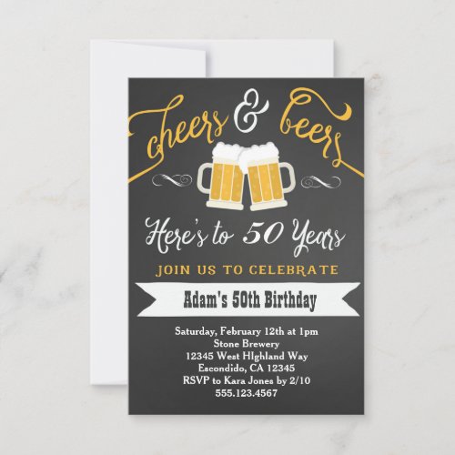 Beers and Cheers Birthday Invitation 30th 40th etc