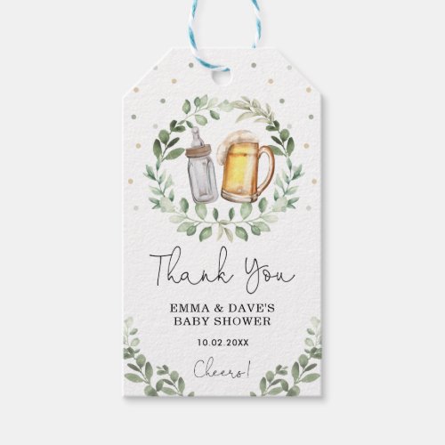 Beers and Cheers Greenery Brewery Baby Shower Gift Tags