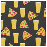 Beers and Pizza Food Patterned Black Fabric