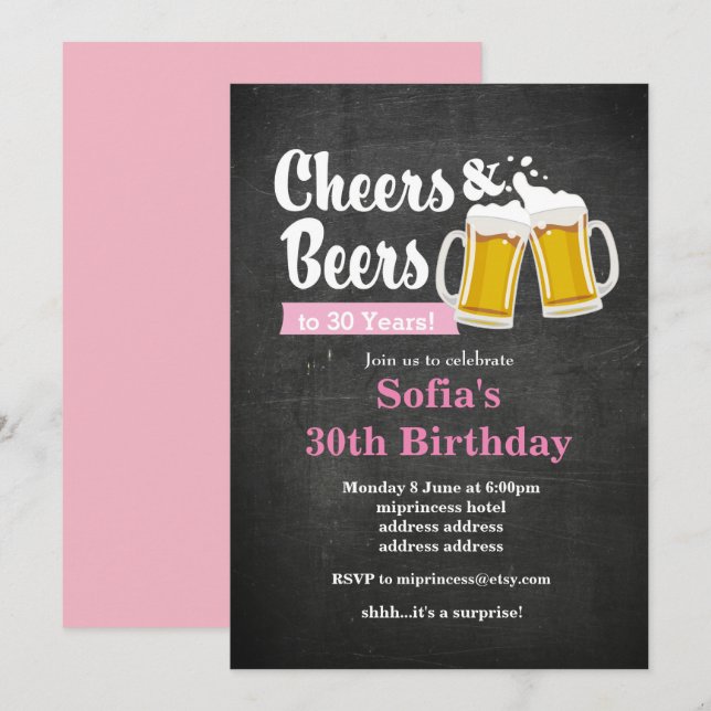 Beers birthday invitation, cheers to any years! invitation (Front/Back)