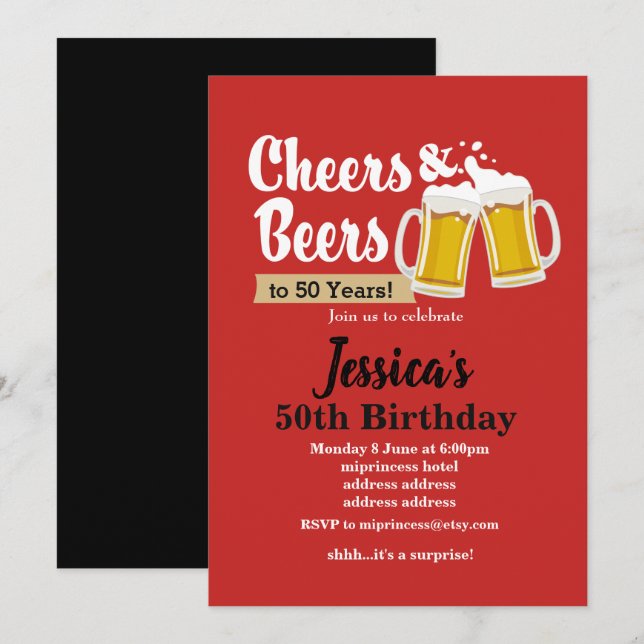 Beers birthday invitation, cheers to any years! invitation (Front/Back)