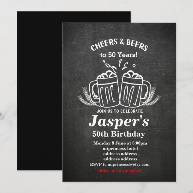 Beers birthday invitation, cheers to any years! invitation (Front/Back)