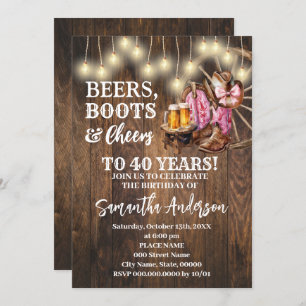 Beers Boots & Cheers Pink Western Country Birthday Invitation