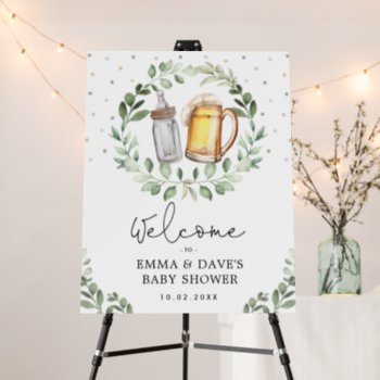 Beers & Cheers Greenery Wreath Baby Shower Welcome Foam Board by BlueBunnyStudio at Zazzle