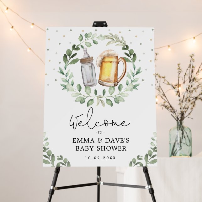 Beers & Cheers Greenery Wreath Baby Shower Welcome Foam Board (In Situ (Stand))