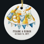 Beers & Cheers Oktoberfest Party Rustic Bavarian Ceramic Ornament<br><div class="desc">Create it as a keepsake for the newlyweds, or customize it to commemorate the block party of the year... Either way, it's WUNDERBAR! Plan and celebrate your favorite Fall holiday with quaint, kitschy watercolor styling, rustic wood, and traditional Bavarian Oktoberfest elements. Featuring beer steins, pretzels, German wursts and more, it's...</div>