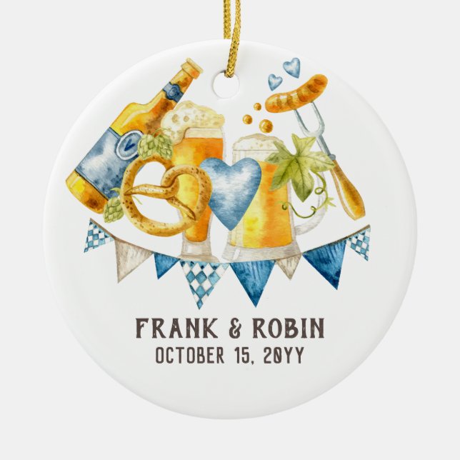 Beers & Cheers Oktoberfest Party Rustic Bavarian Ceramic Ornament (Front)