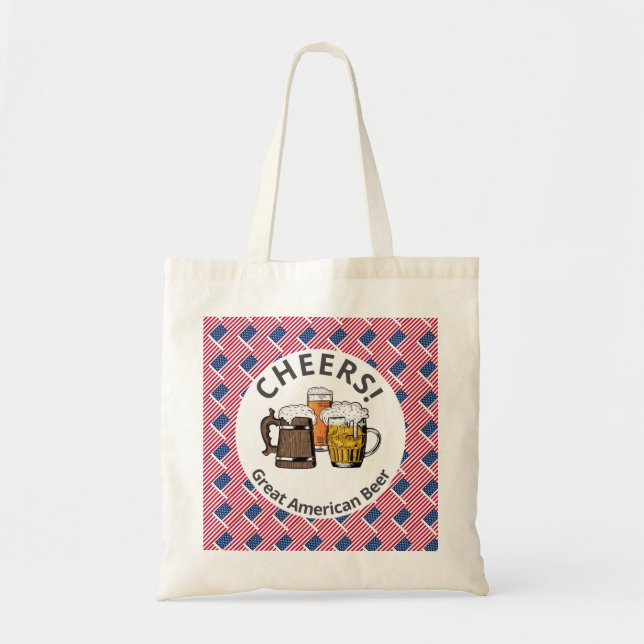 Beers Cheers USA FLAG American Customized Cartoon Tote Bag (Front)