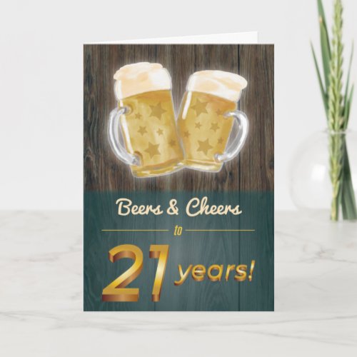 Beers  Cheers Wood Twenty_First Birthday Card