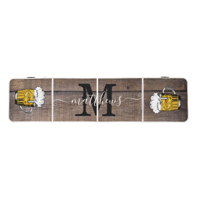 Beers Personalised Rustic Wood Oak Monogrammed  Beer Pong Table (Top)