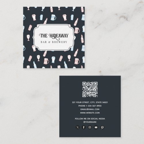 Beers Rustic Hand Drawn Beer Brewery QR Code Square Business Card