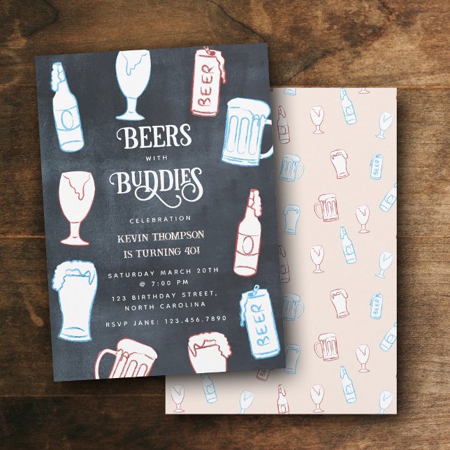 Beers Rustic Hand Drawn Funny Beer Birthday Invitation (Beers Rustic Hand Drawn Funny Beer Birthday Invitation)