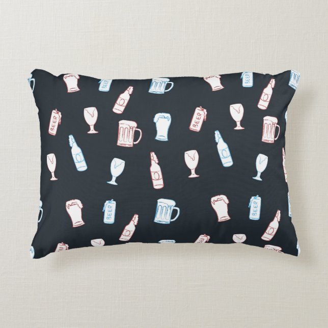 Beers Rustic Hand Drawn Whimsical Beer Man Cave Accent Pillow (Front)