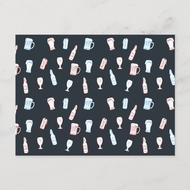 Beers Rustic Hand Drawn Whimsical Beer Party Theme Postcard (Front)