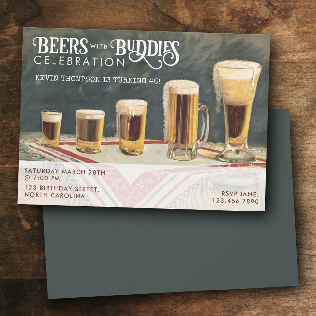 Beers Rustic Watercolor Beers Buddies Birthday  Invitation (Beers Rustic Watercolor Beers Buddies Birthday Invitation)