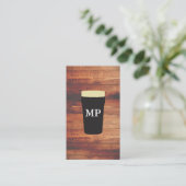 Beers Rustic Wood Square Element with Monogram Business Card (Standing Front)