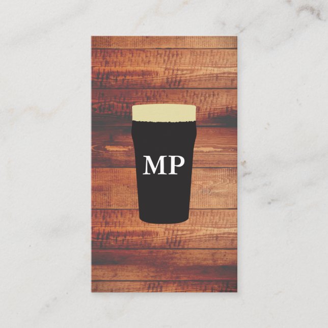 Beers Rustic Wood Square Element with Monogram Business Card (Front)