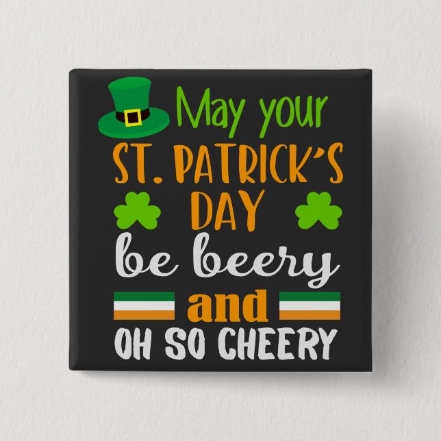 Beery Cheery St. Patrick's Day Button (Front)