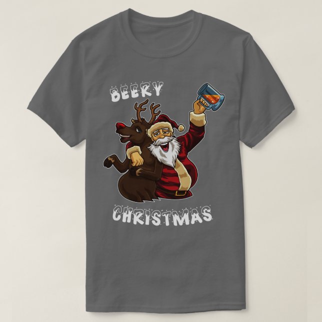 Beery Christmas Santa Claus Drinks Beer T-Shirt (Design Front)