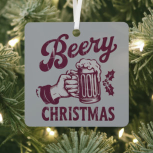Beery Christmas Vintage Beer Party Xmas Metal Ornament