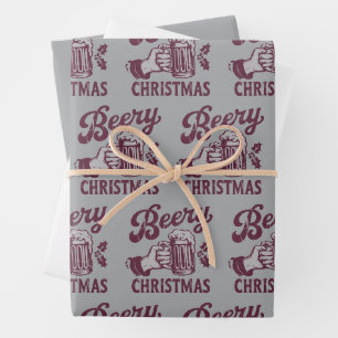 Beery Christmas Vintage Beer Party Xmas Wrapping Paper Sheets