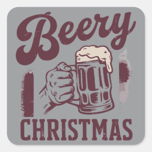 Beery Christmas Vintage Festive Party Guys Beer Square Sticker