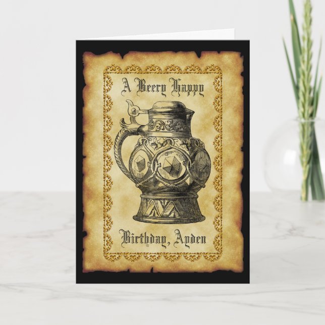 Beery Happy Birthday  Antique Beer Stein Vintage Card (Front)