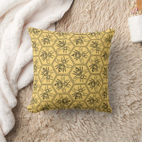 Bees and Beehive pattern Throw Pillow