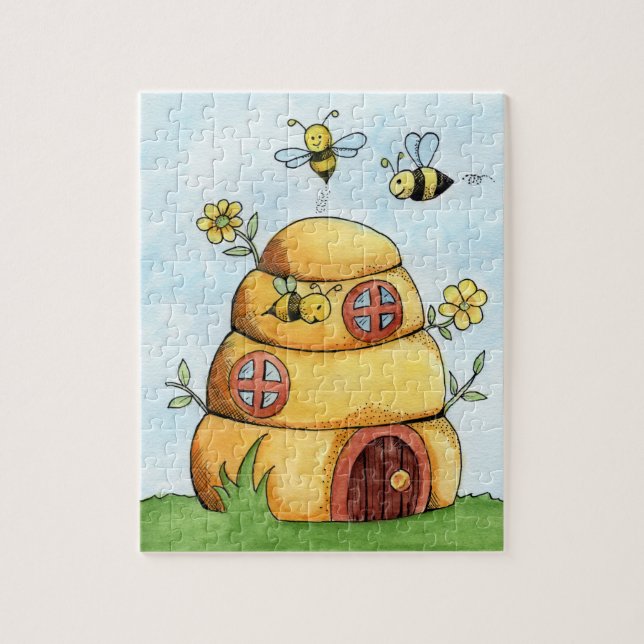 Bees And Beehive Watercolor Painting Jigsaw Puzzle (Vertical)