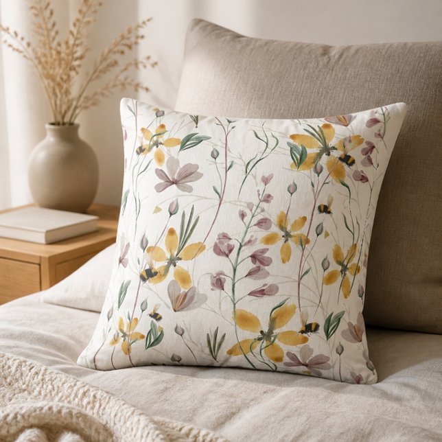 Bees and Botanicals Square Throw Pillow (Creator Uploaded)