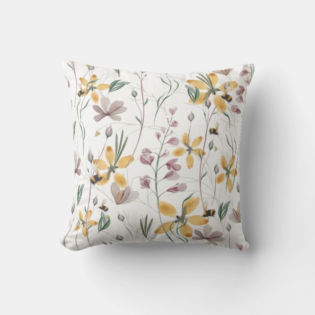 Bees and Botanicals Square Throw Pillow (Front)