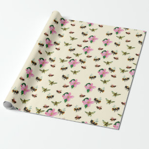 Bees and bumblebees & fruit blossoms in spring Wrapping Paper