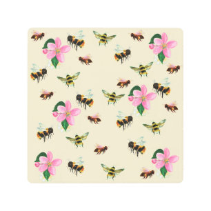 Bees and bumblebees & fruit blossoms metal print