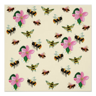 Bees and bumblebees & fruit blossoms poster