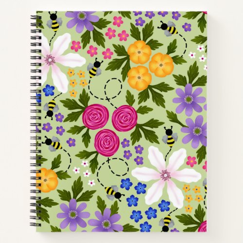 Bees and Buttercups Floral Spiral Notebook