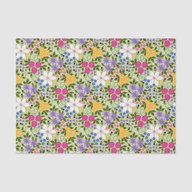 Bees and Buttercups Floral Tissue Paper (Front)