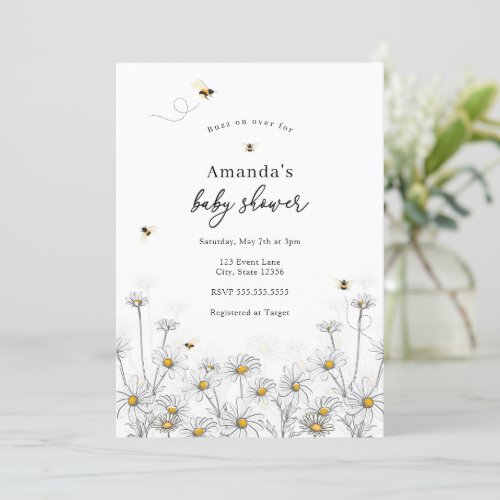 Bees and Daisies Baby Shower  Invitation