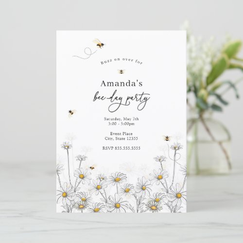 Bees and Daisies Beeday Birthday Invitation