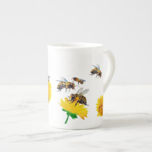 Bees and dandelions bone china mug